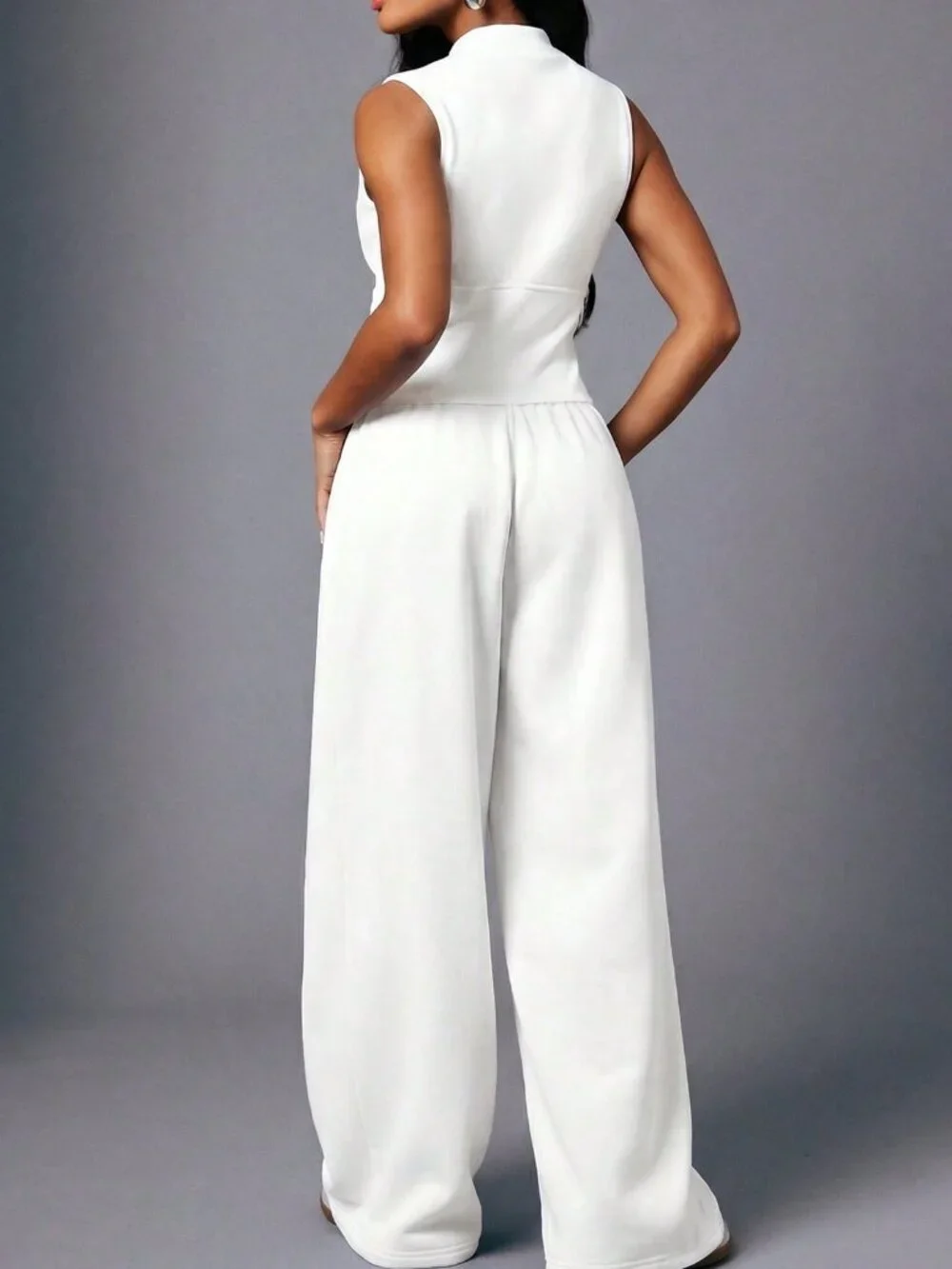 White Sexy Casual Women's Zip Up Sweatshirt Jumpsuit